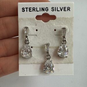Sterling Silver Clear CZ Teardrop Earrings and Pendant Set